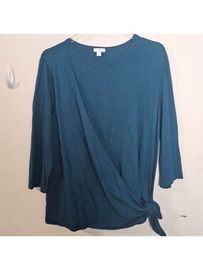 J. Jill Cotton Cashmere Blend Crewneck Faux Wrap Lightweight Sweater Women's Blu
